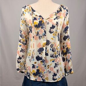 Luck Brand Floral Boho Blouse Cream Multi Size XS